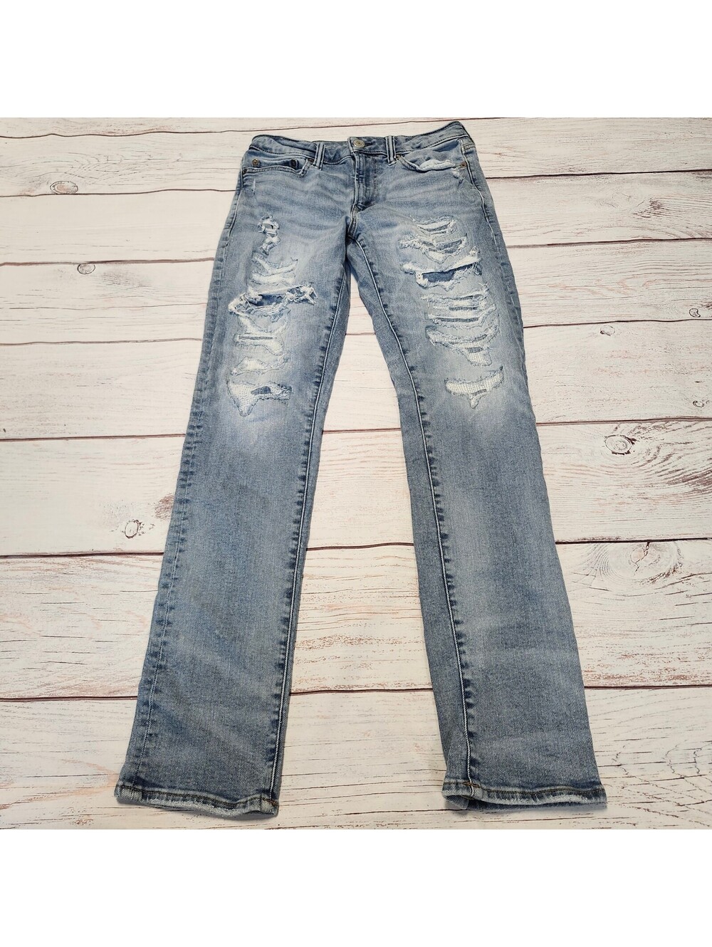 American Eagle Flex Slim Light Wash Distressed Jeans Size 29x32